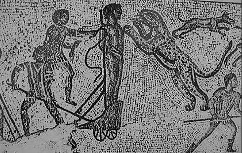 Christenverfolgung mit abgerichteten Tieren, dargestellt in einem Mosaik. Copyright: Thomas Ihle